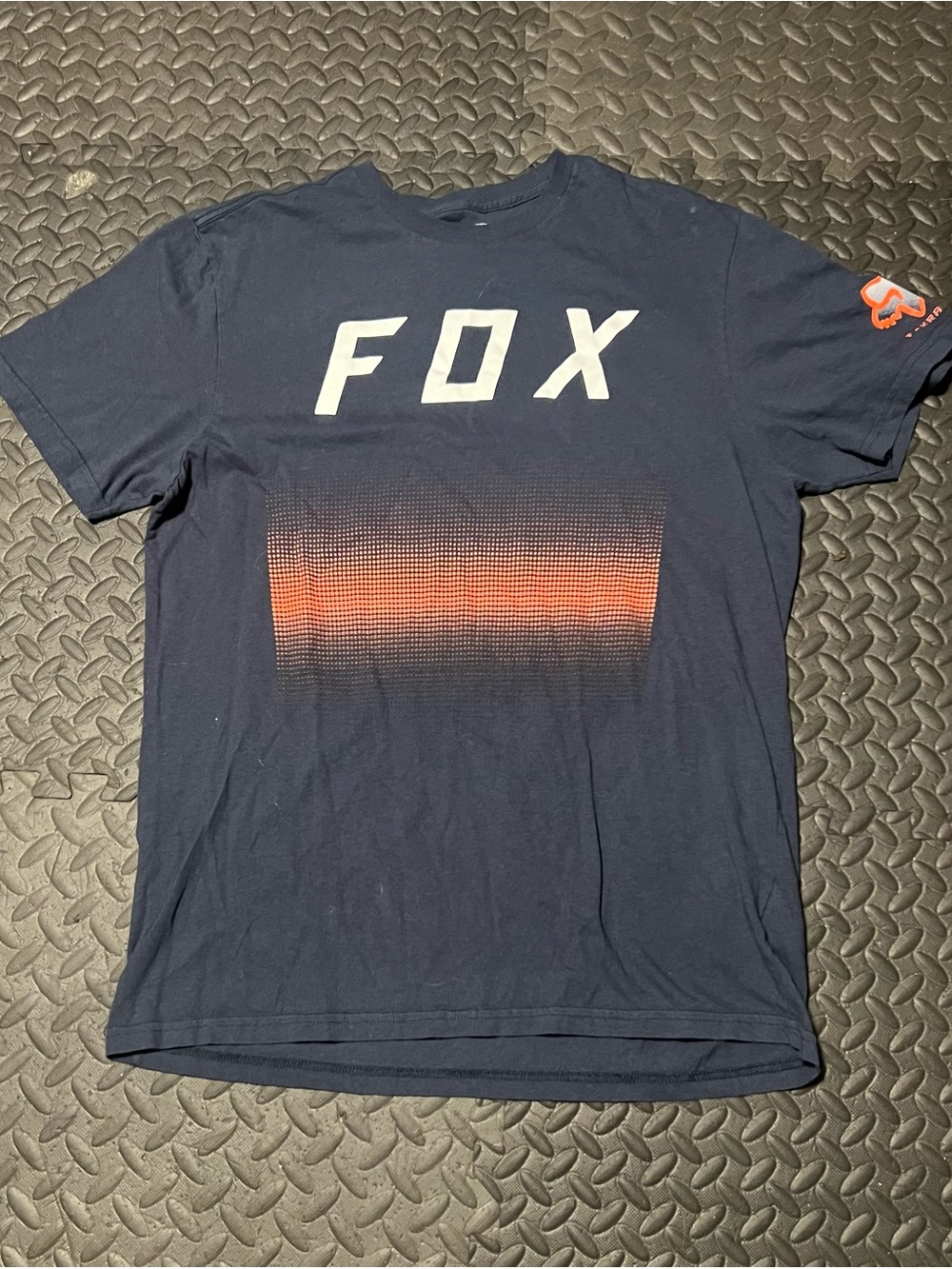 Fox Men's Navy Tee with Orange Gradient Graphic